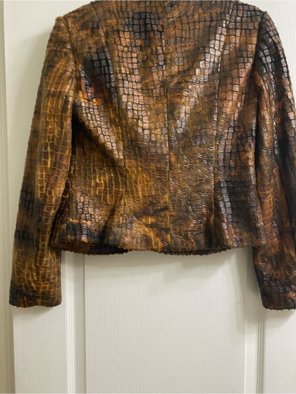 Lena Gabrielle Faux Leather Croc/Python Exotic Embossed Edgy Blazer Jacket Sz 6 - Picture 16 of 16